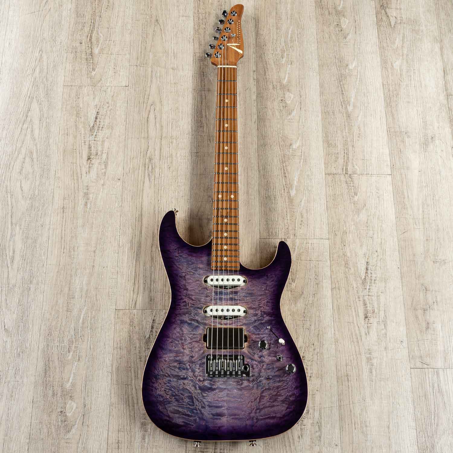 Anderson Guitarworks Drop Top Electric Guitar, Abalone to Trans Purple Burst, Quilt Maple Top, Roasted Maple