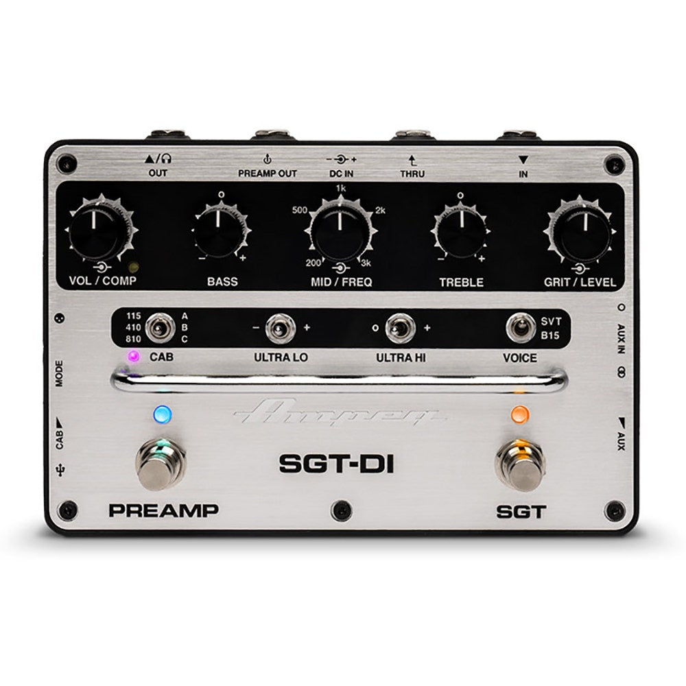 Ampeg SGT-DI Bass Preamp and DI Effect Pedal, 3-Band EQ, IR Loader/Cab Simulator