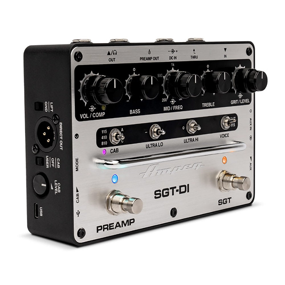 Ampeg SGT-DI Bass Preamp and DI Effect Pedal, 3-Band EQ, IR Loader/Cab Simulator