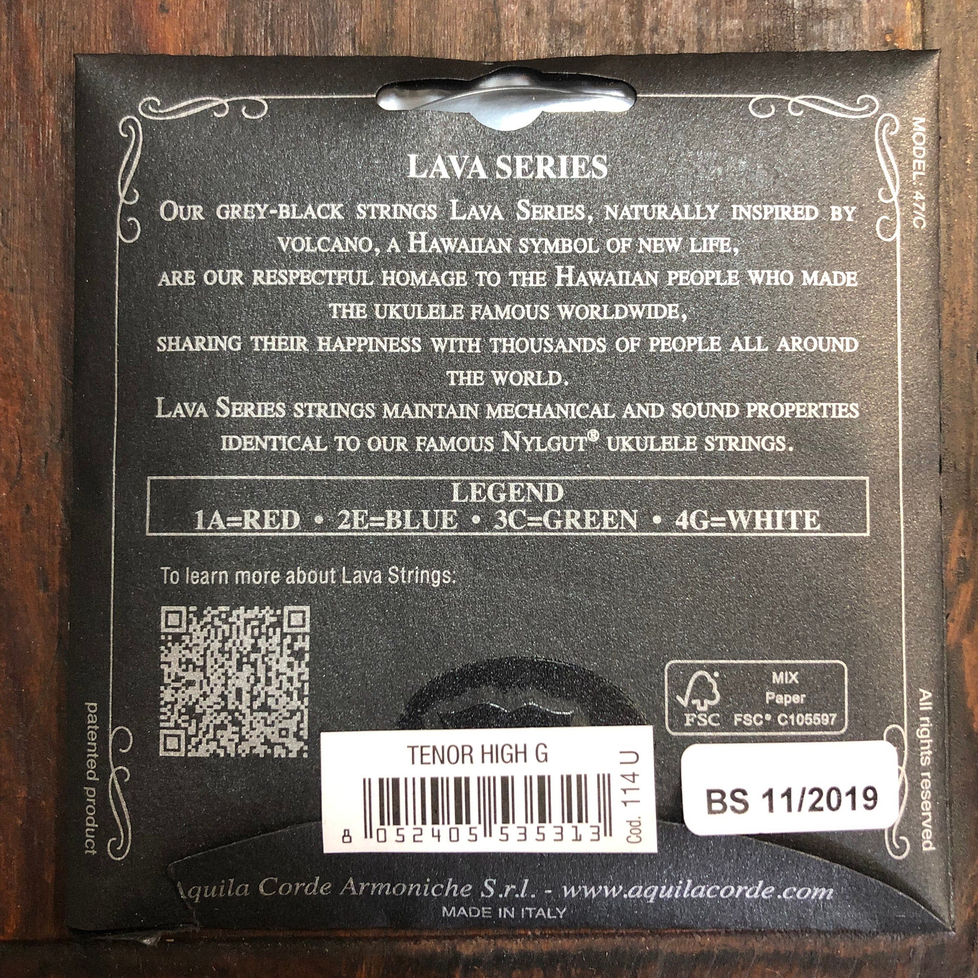 Aquila USA 114U High G Tenor Ukulele Strings, All Lava Nylgut