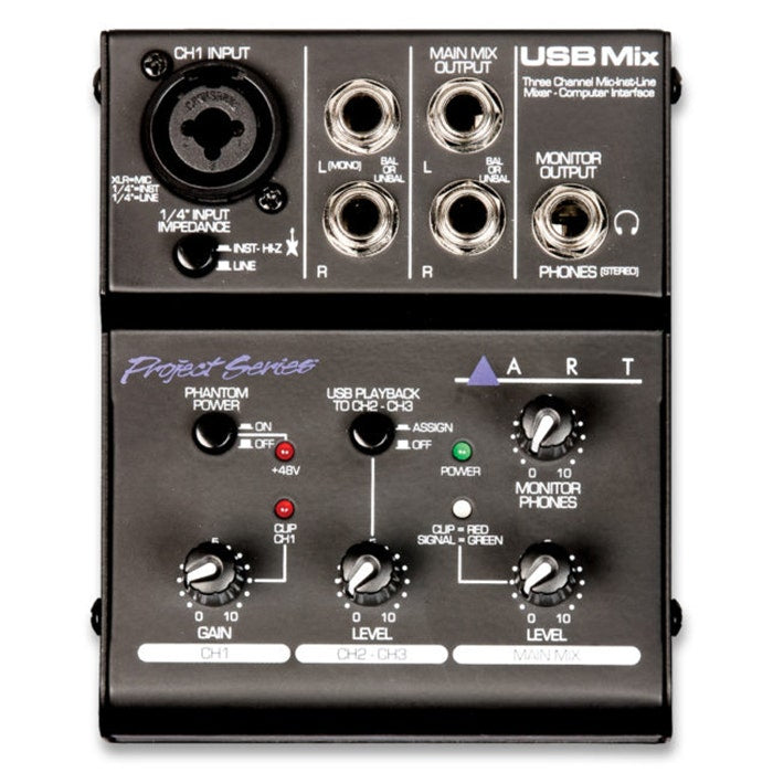 ART USB Mix 3-Channel Mixer with USB Audio Interface with USB Bus Power