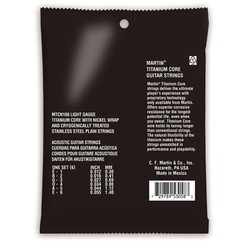 Martin Titanium Core Nickel Acoustic Guitar Strings, Light (12-55)