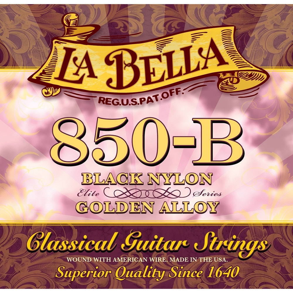 La Bella 850B Black Nylon Elite Series Golden Alloy Classical Guitar Strings, Medium (28-41)