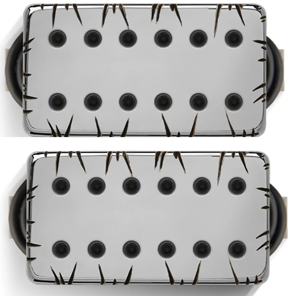 Bare Knuckle Aftermath Guitar Humbucker Pickup Set, 50mm Bridge, Chrome Battleworn & Black Bolts