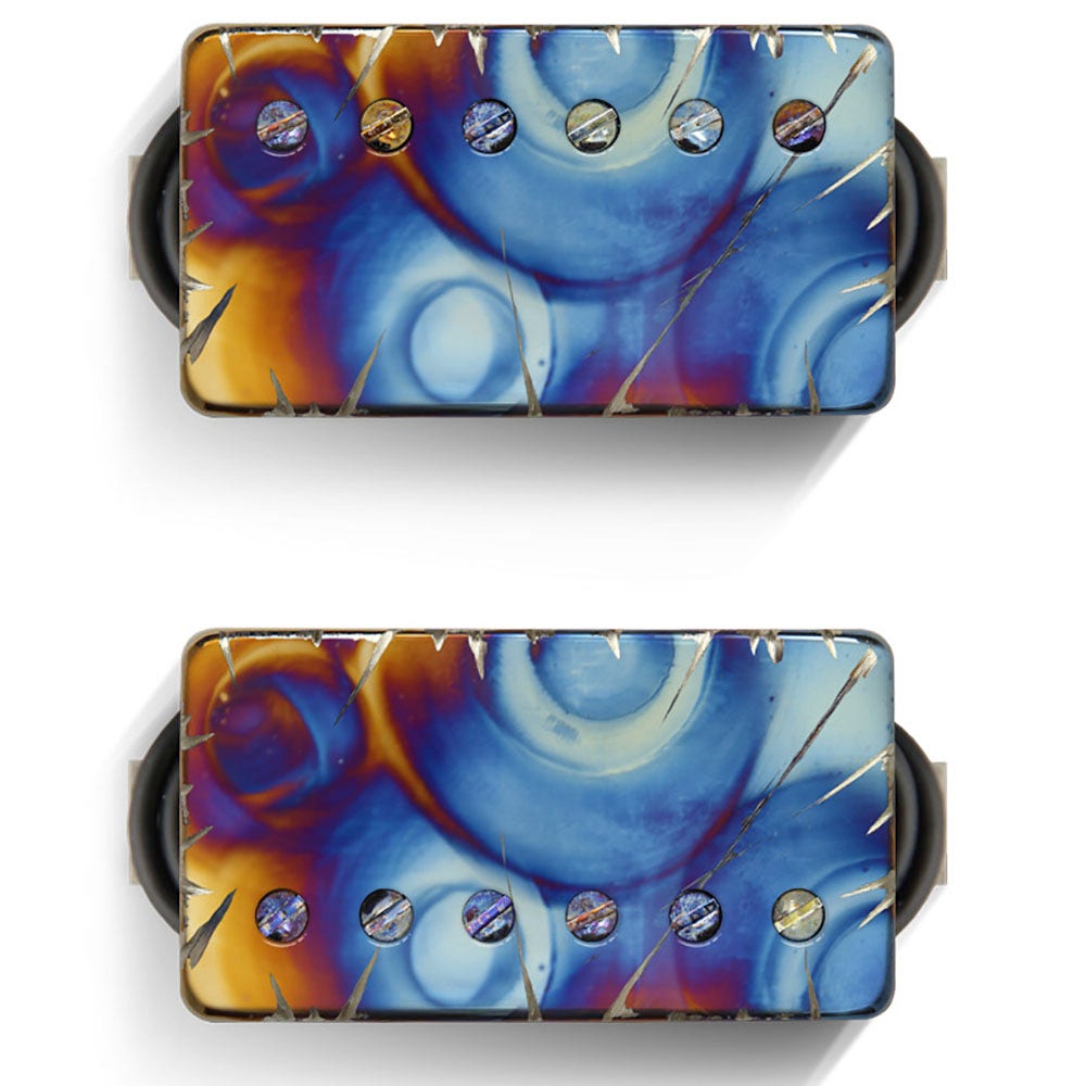Bare Knuckle Nailbomb Humbucker Guitar Pickup Set, Custom Battleworn Burnt Chrome Covers