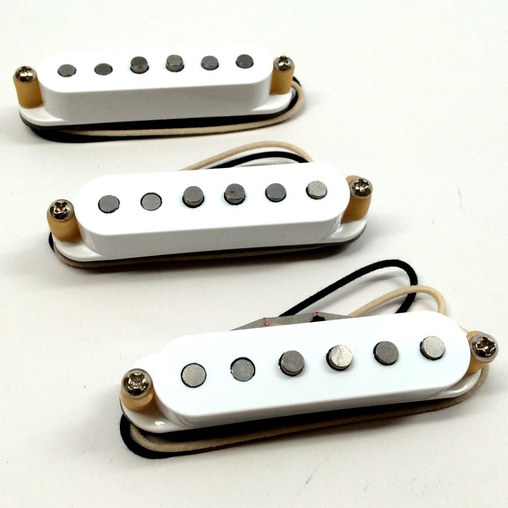 Bare Knuckle Trilogy Suite 6-String Single Coil Strat Pickup Set, Vintage Stagger, RW/RP, White Covers