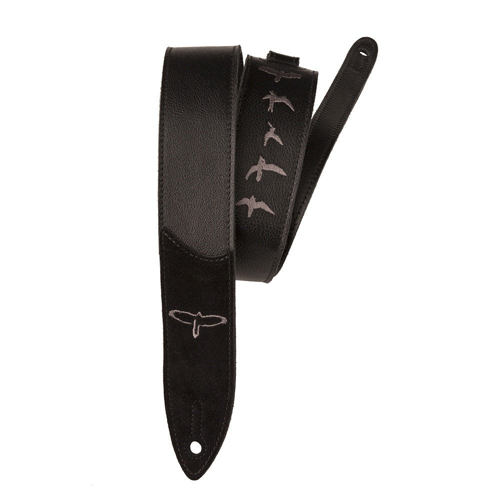 PRS Paul Reed Smith ACC-3166 2" Leather Guitar Strap, Embroidered Bird Design, Black