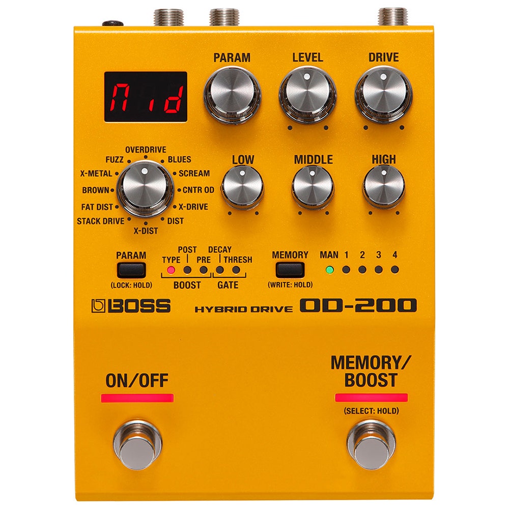 Boss OD-200 Hybrid Drive Overdrive Distortion Guitar Effects Pedal, MIDI Control