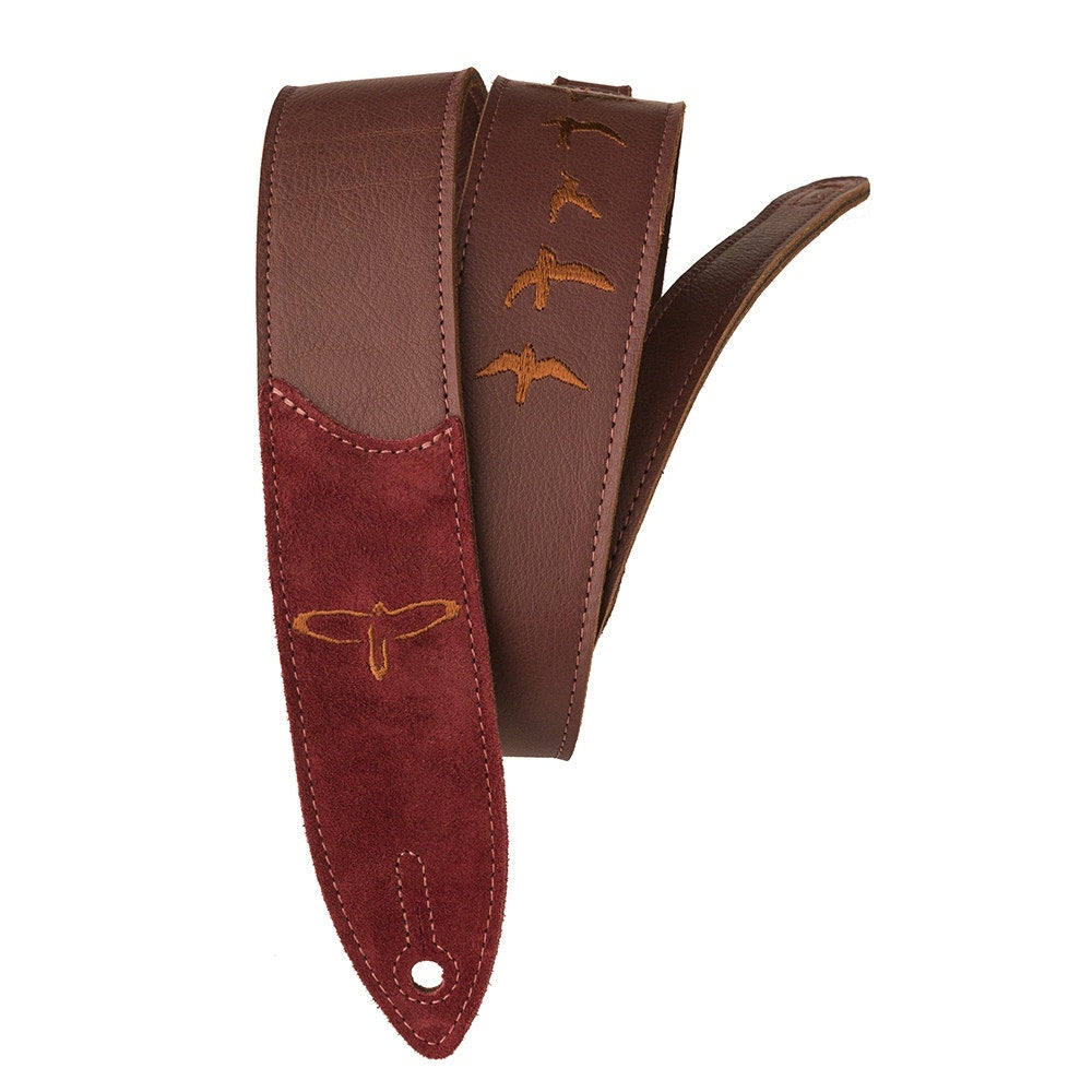 PRS Paul Reed Smith ACC-3167 2" Leather Guitar Strap, Embroidered Bird Design, Burgundy