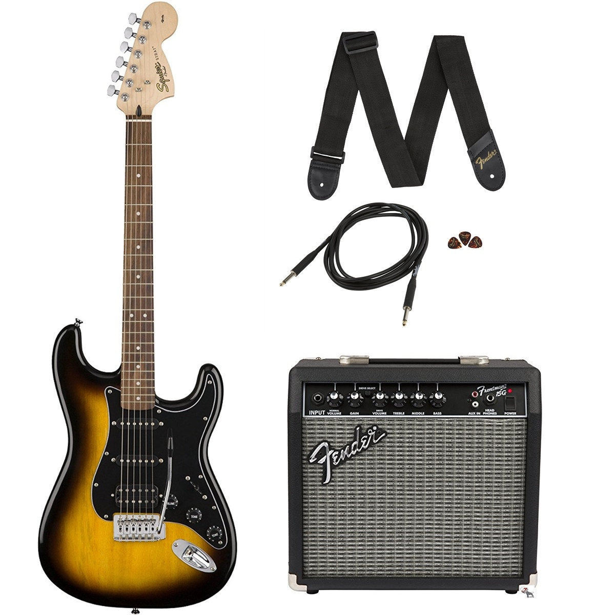 Squier Affinity Series Stratocaster HSS Beginner Electric Guitar Pack - Brown Sunburst