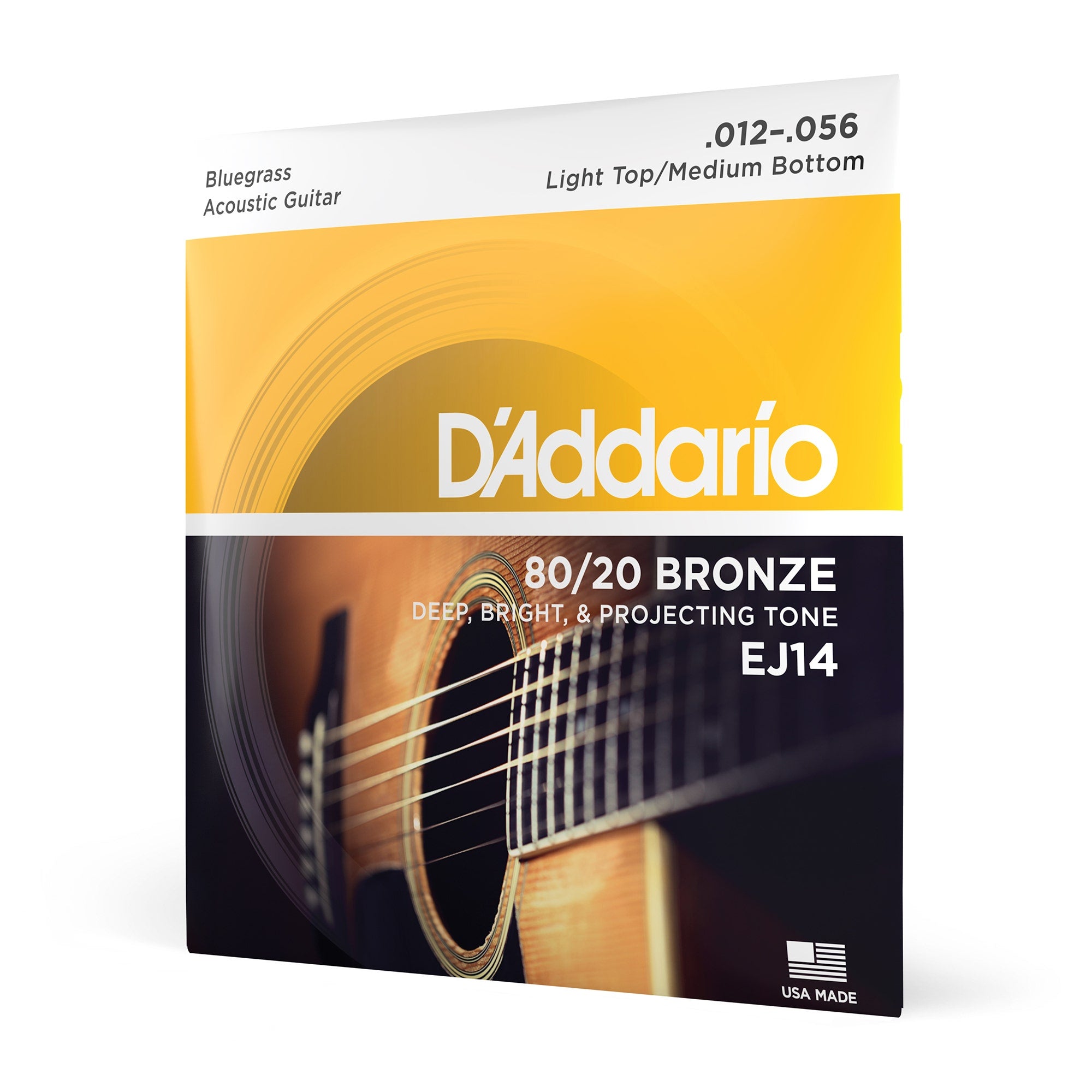 D'Addario EJ14 80/20 Bronze Light Top/Medium Bottom/Bluegrass Acoustic Guitar Strings (12-56)