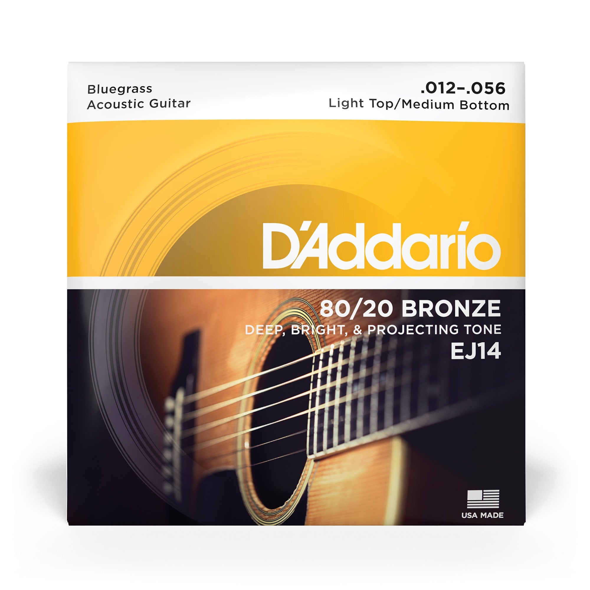 D'Addario EJ14 80/20 Bronze Light Top/Medium Bottom/Bluegrass Acoustic Guitar Strings (12-56)