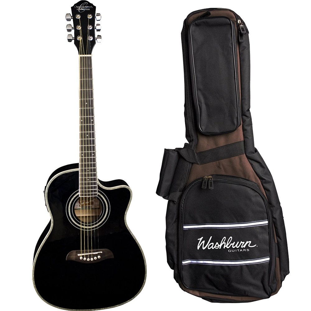 Oscar Schmidt OG1CE 3/4 Size Dreadnought Cutaway Acoustic-Electric Guitar in Black with Gig Bag