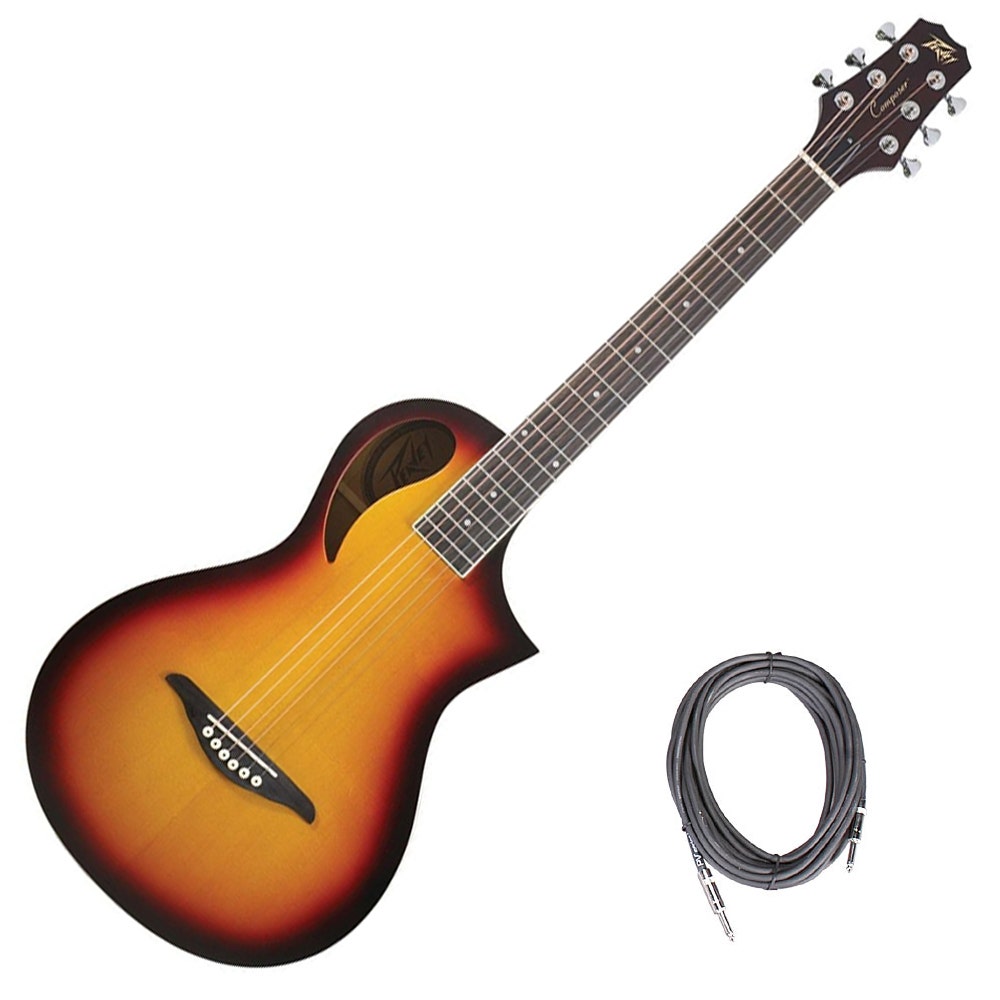 Peavey Composer Parlor Acoustic Guitar in Sunburst and 20 ft Instrument Cable