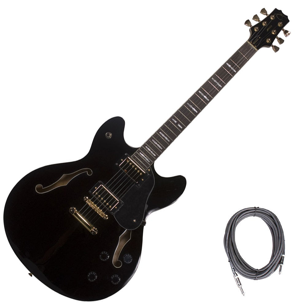 Peavey JF-1 Hollowbody Electric Guitar Black and 20 ft Instrument Cable
