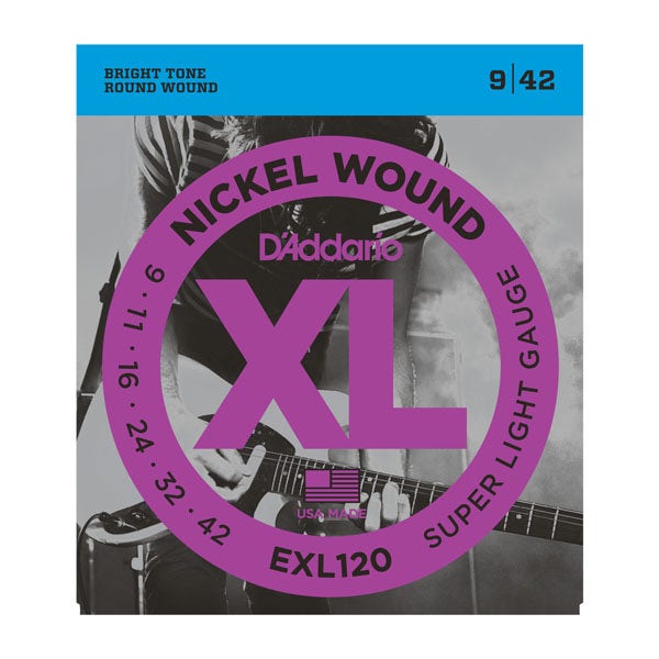 20 Sets of D'Addario EXL120 Nickel Wound Super Light Electric Guitar Strings (9-42)
