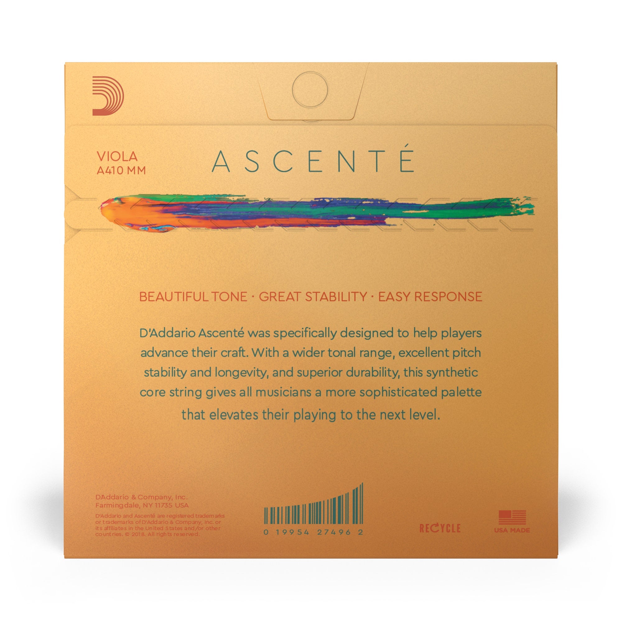 D'Addario A410 MM Ascenté Viola String Set, Medium Scale, Medium Tension