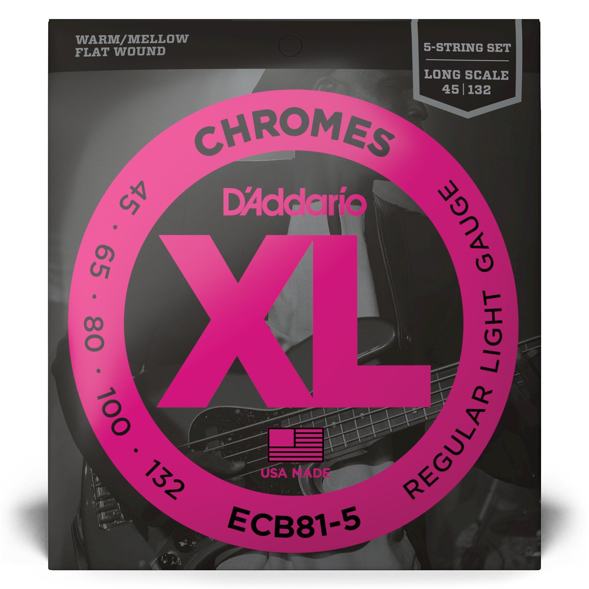 D'Addario ECB81-5 Chromes 5-String Long Scale Light Bass Strings (45-132)