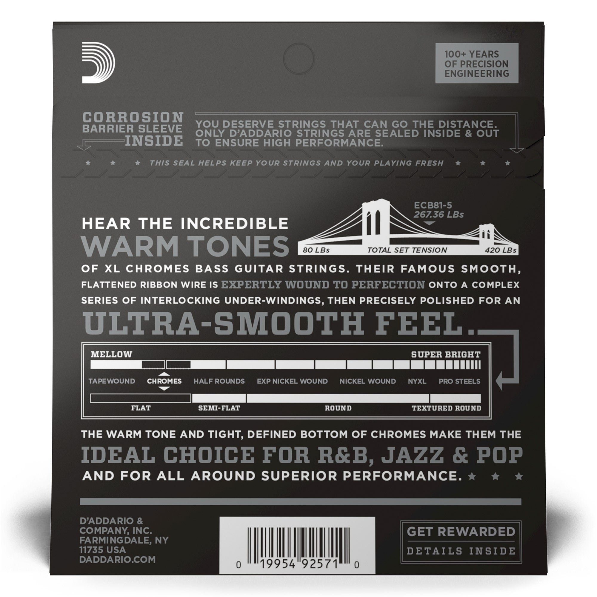 D'Addario ECB81-5 Chromes 5-String Long Scale Light Bass Strings (45-132)