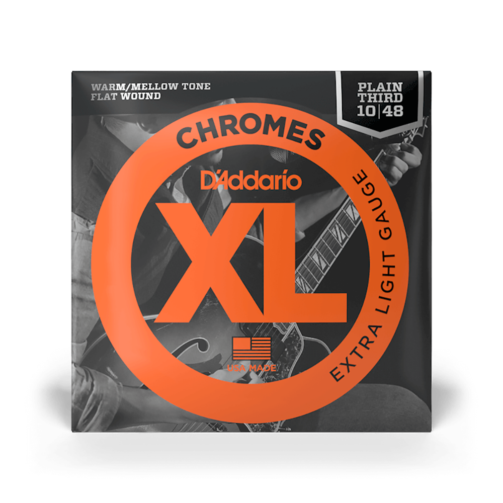 D'Addario XL Chromes Plain Third Flatwound Electric Guitar Strings, Extra Light 10-48