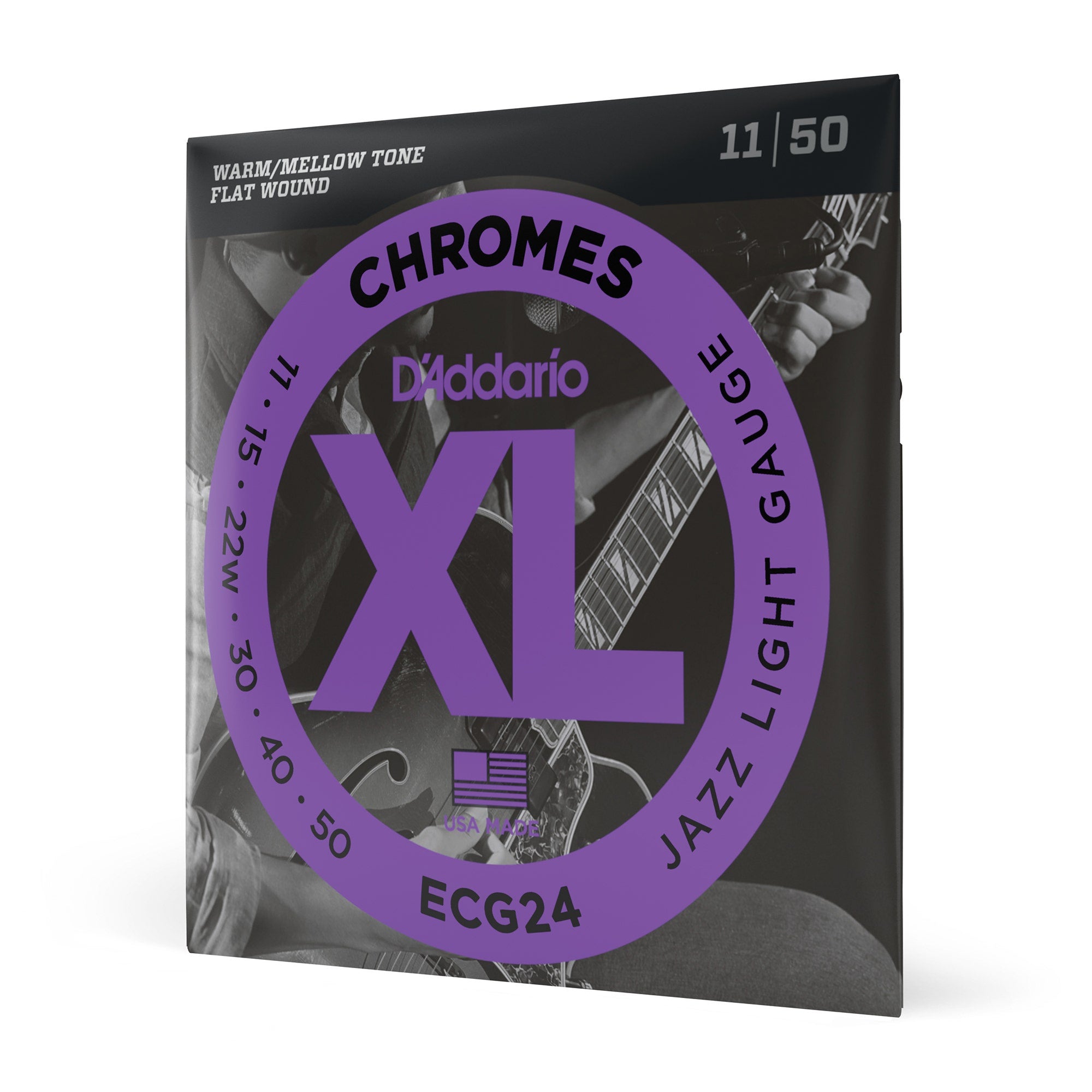 D'Addario ECG24 Chromes Flat Wound Jazz Light Electric Guitar Strings (11-50)