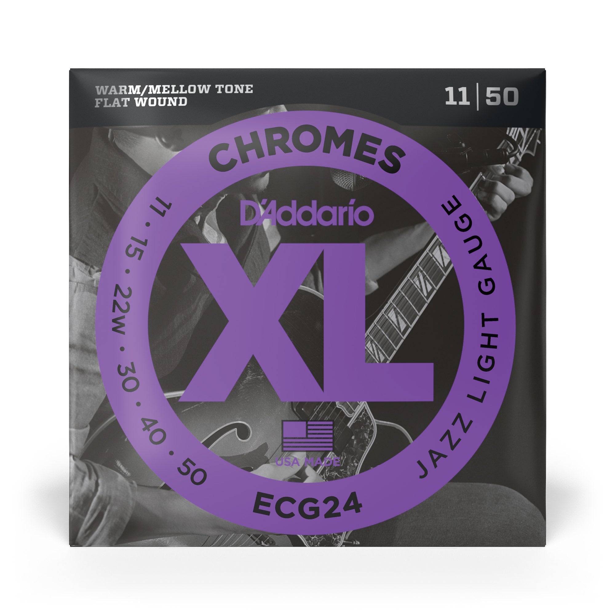D'Addario ECG24 Chromes Flat Wound Jazz Light Electric Guitar Strings (11-50)