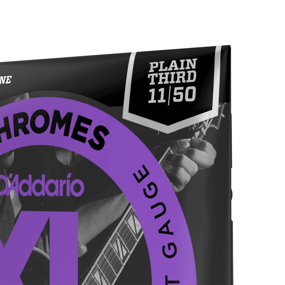 D'Addario XL Chromes Plain Third Flatwound Electric Guitar Strings, Jazz Light 11-50