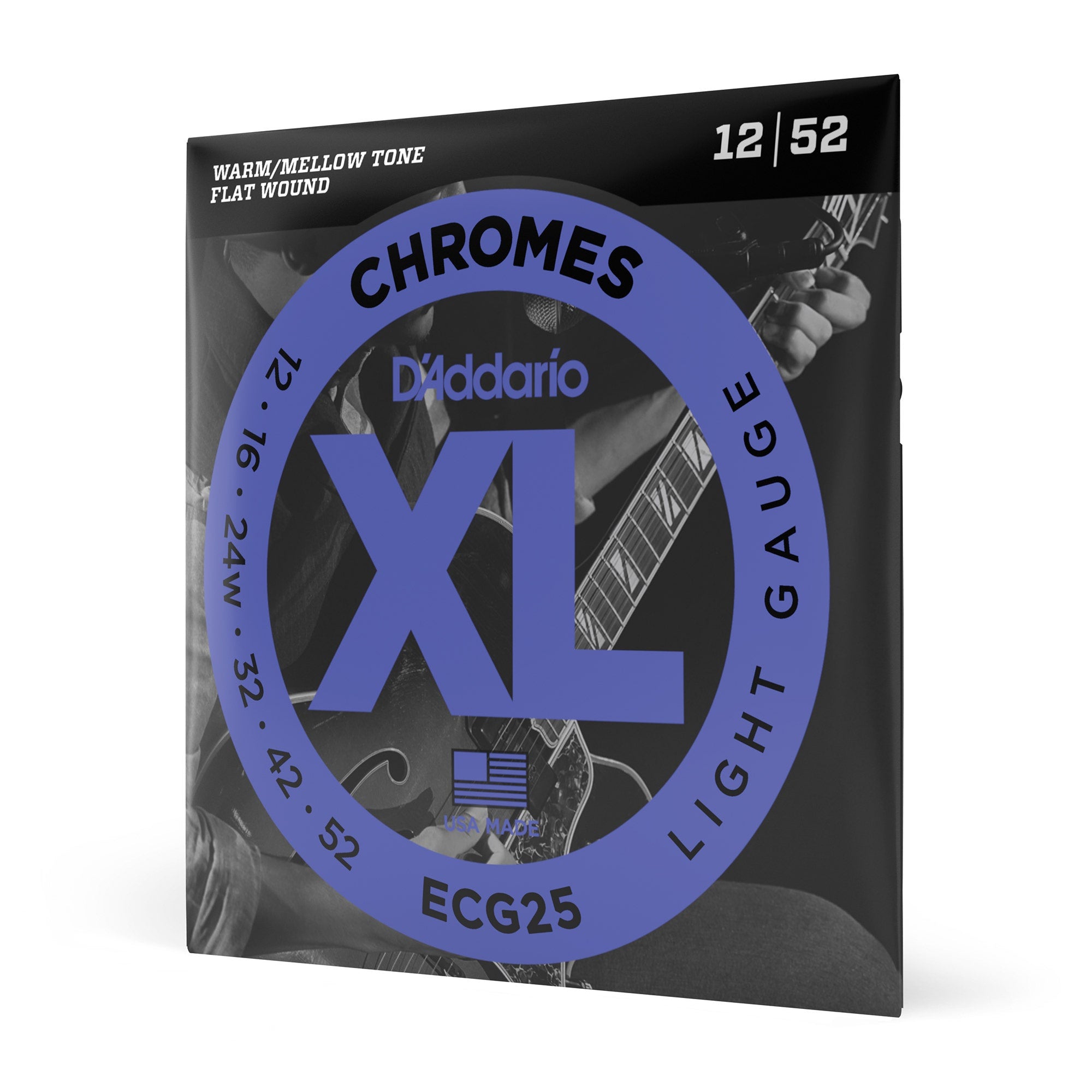 D'Addario ECG25 Chromes Flat Wound Light Electric Guitar Strings (12-52)