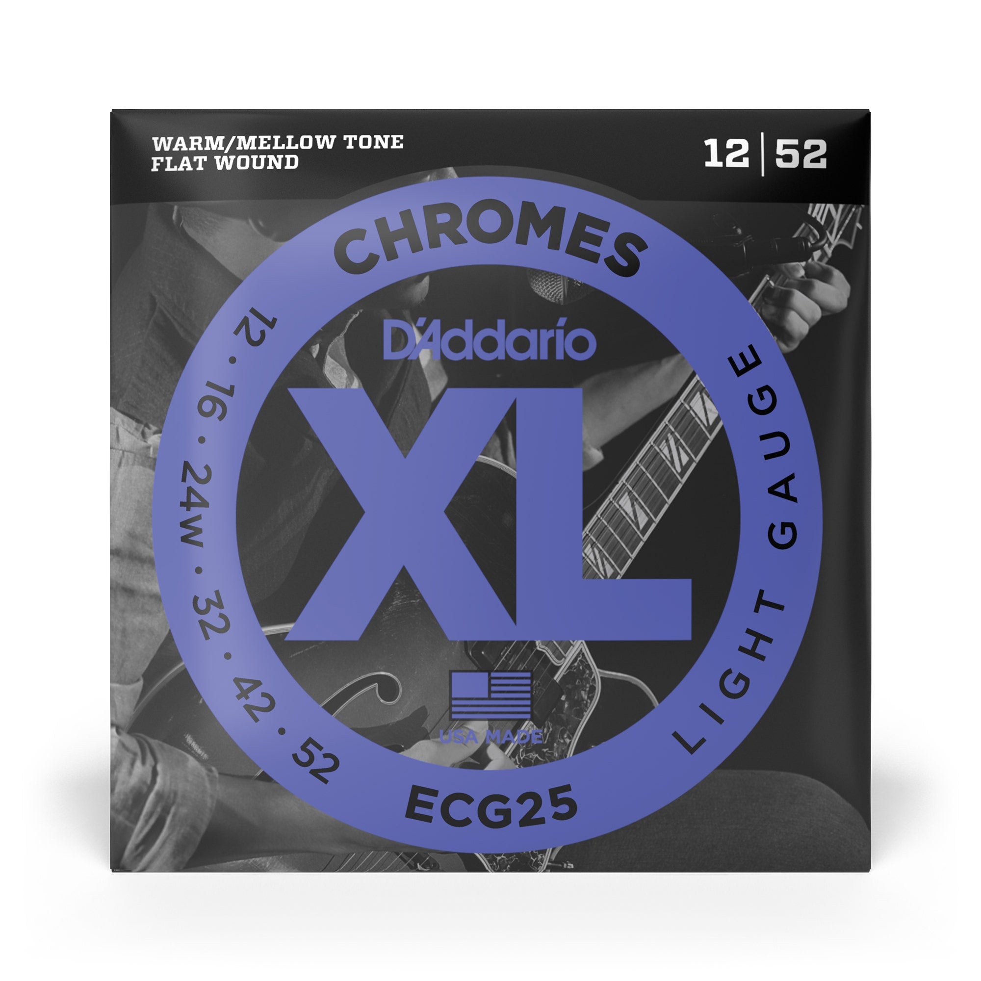 D'Addario ECG25 Chromes Flat Wound Light Electric Guitar Strings (12-52)