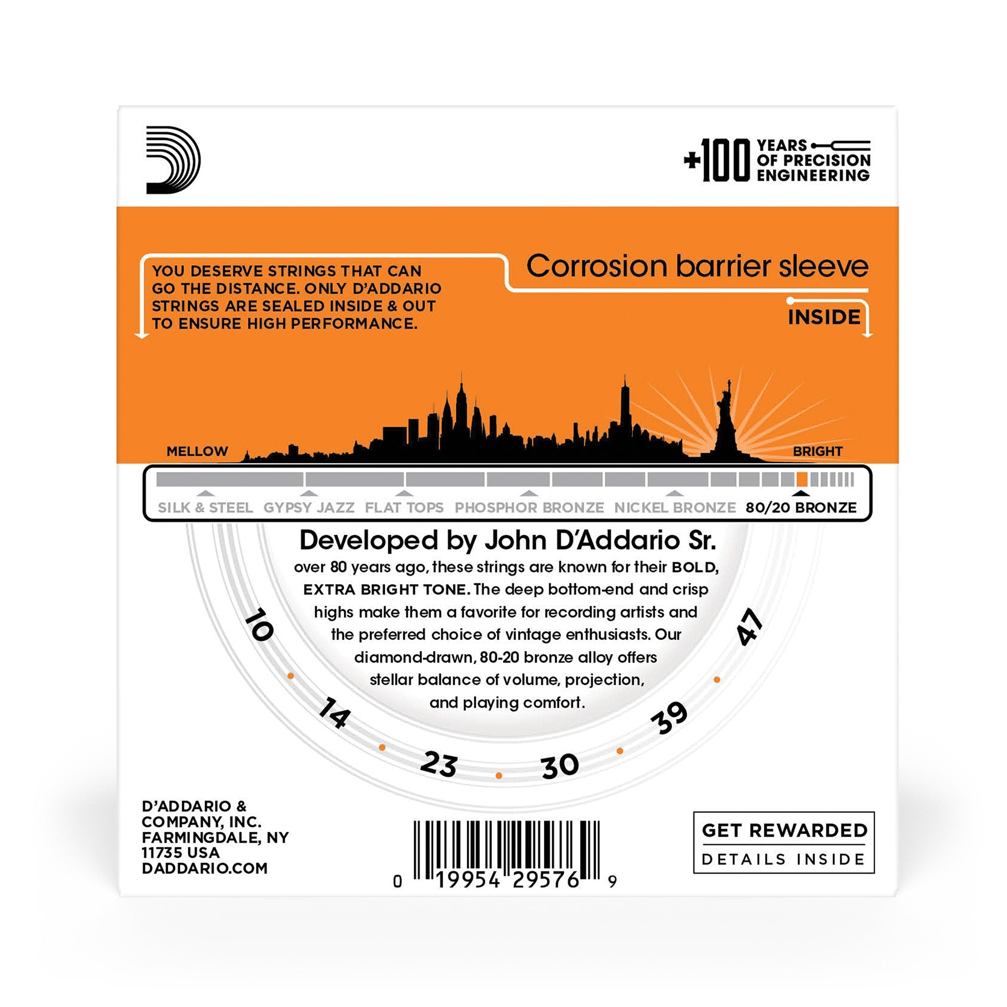 D'Addario EJ10-3D 3-Pack EJ10 80/20 Bronze Acoustic Guitar Strings, Extra Light, 10-47