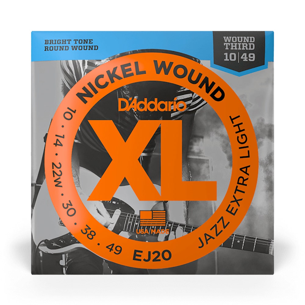 D'Addario EJ20 Jazz Extra Light Wound 3rd Electric Guitar Strings, 10-49