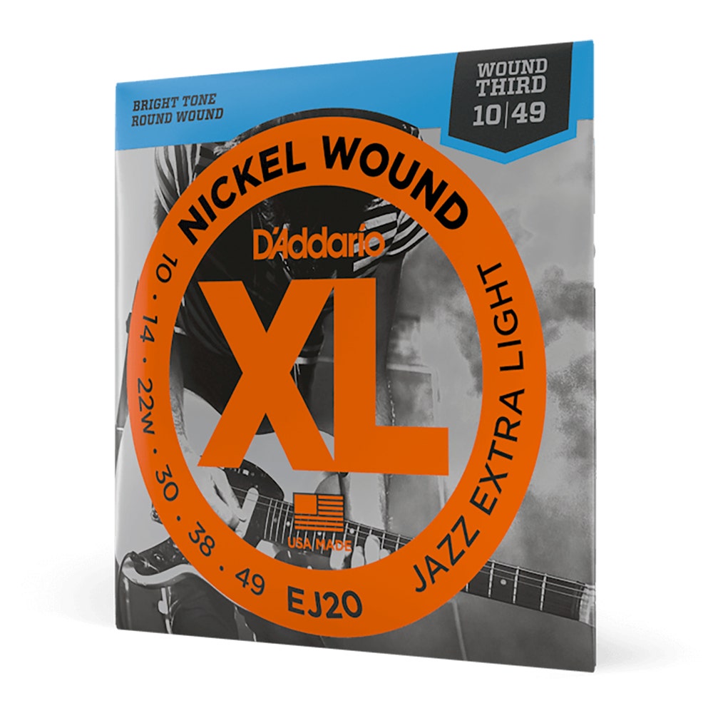 D'Addario EJ20 Jazz Extra Light Wound 3rd Electric Guitar Strings, 10-49