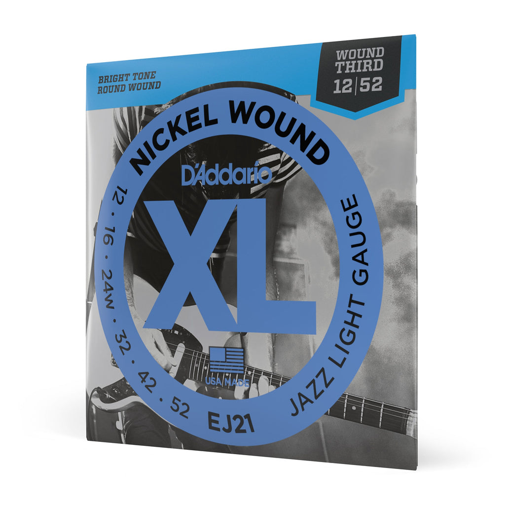 D'Addario EJ21 Nickel Wound, Jazz Light Electric Guitar Strings 12-52