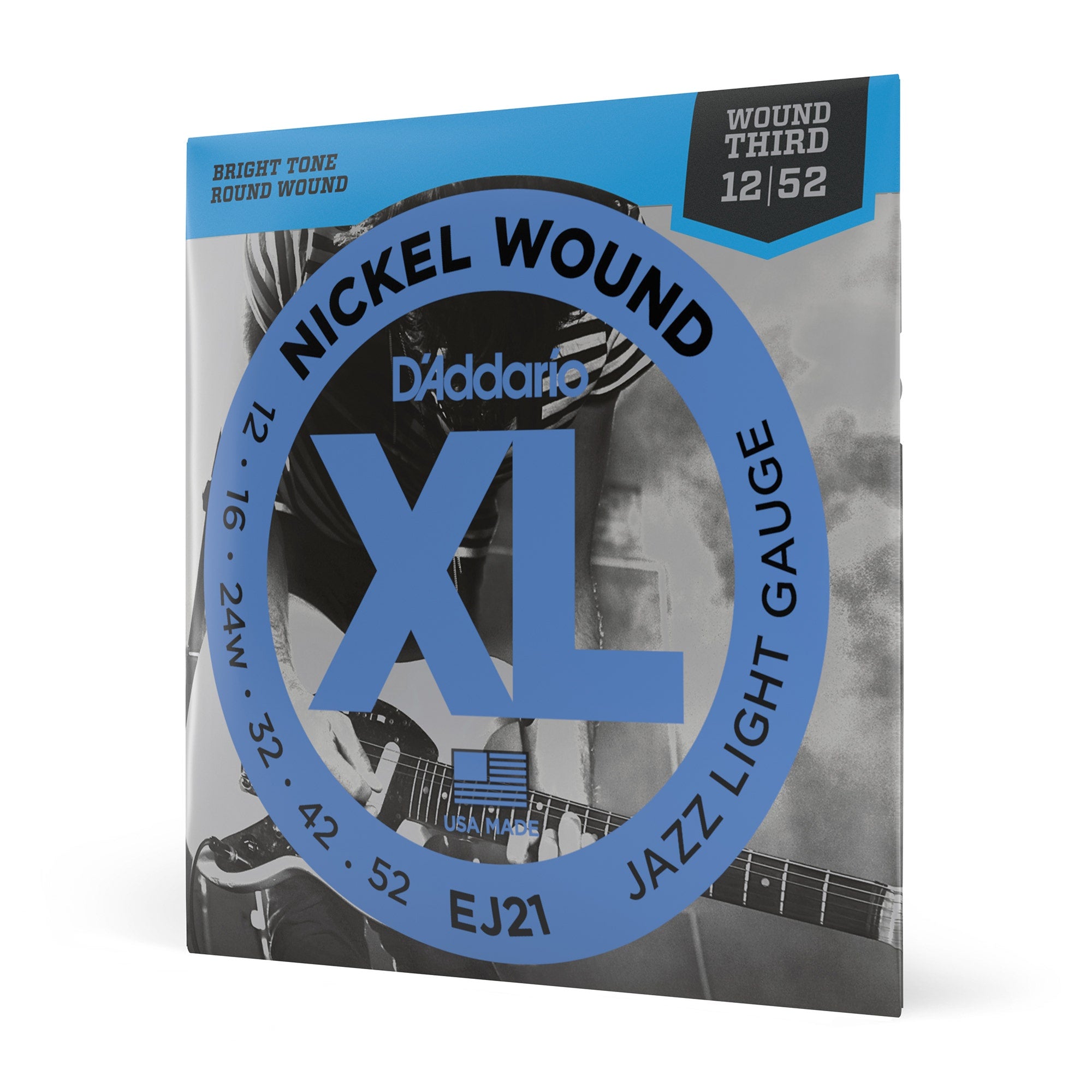 D'Addario EJ21 Nickel Wound, Jazz Light Electric Guitar Strings 12-52
