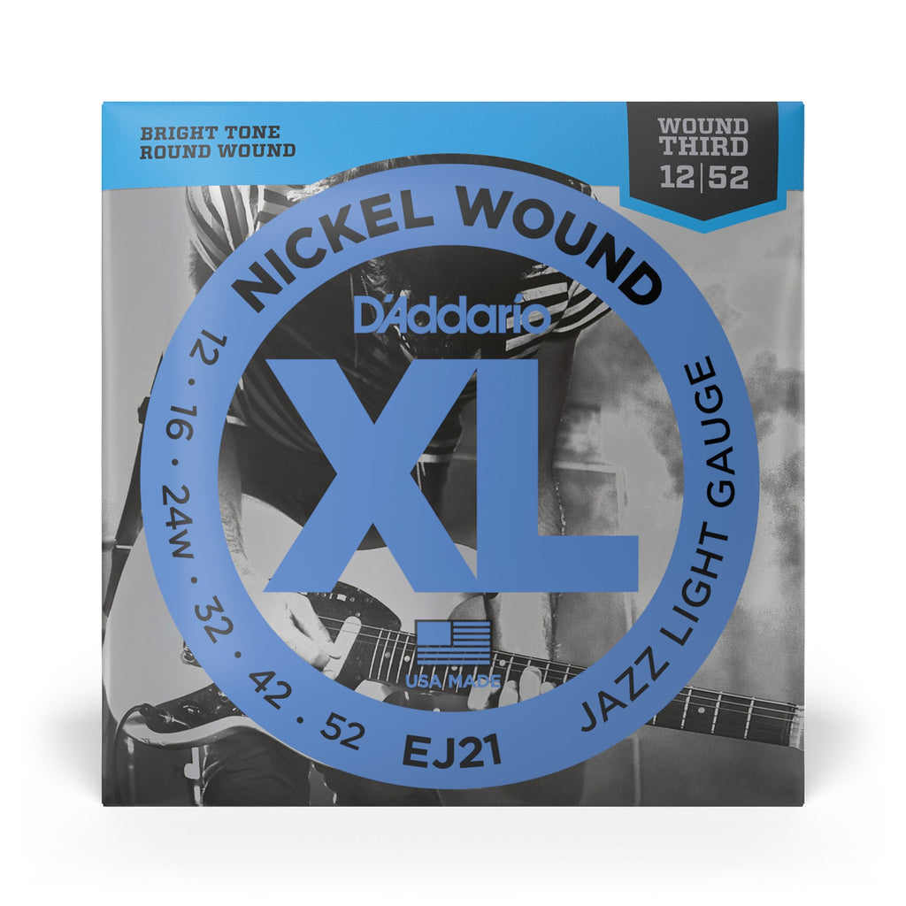 D'Addario EJ21 Nickel Wound, Jazz Light Electric Guitar Strings 12-52