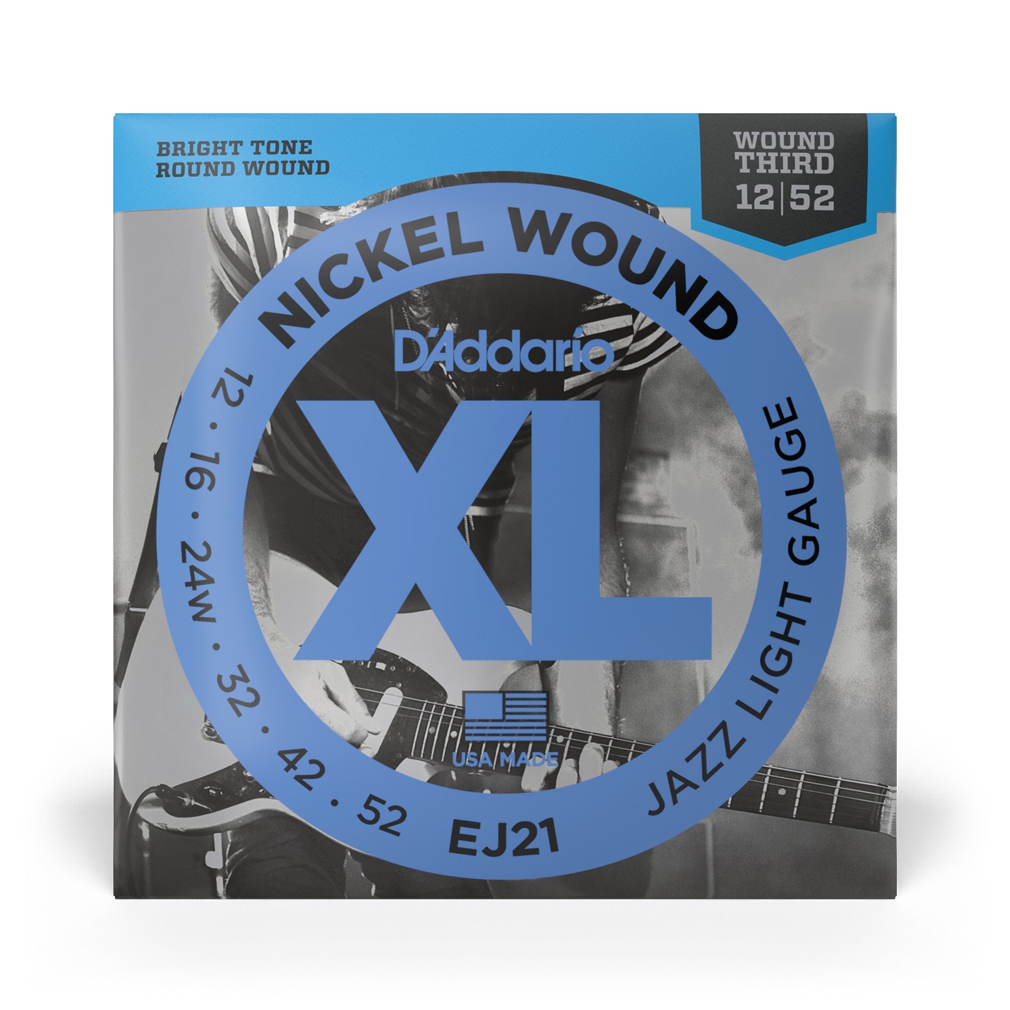 D'Addario EJ21 Nickel Wound, Jazz Light Electric Guitar Strings 12-52