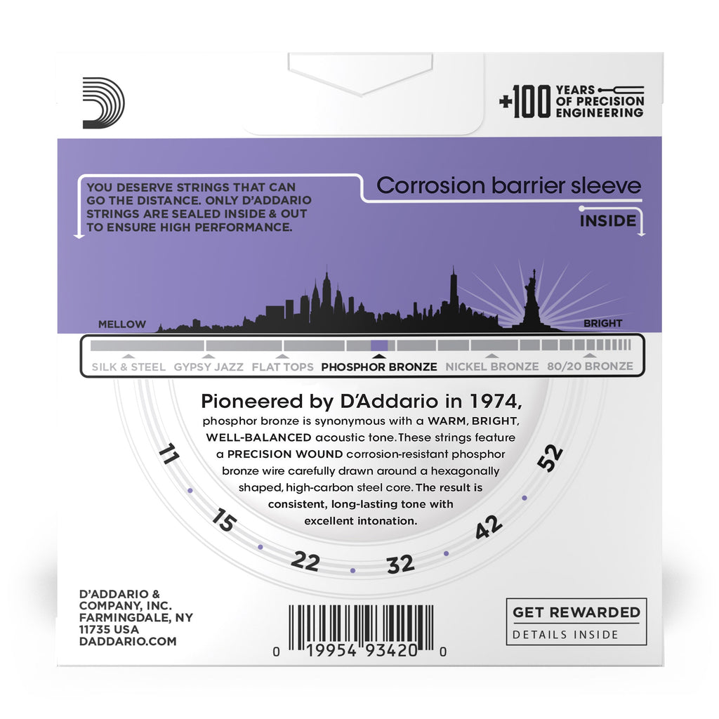 3-Pack of D'Addario EJ26 Acoustic Guitar Strings, Phosphor Bronze, Custom Light (11-52)