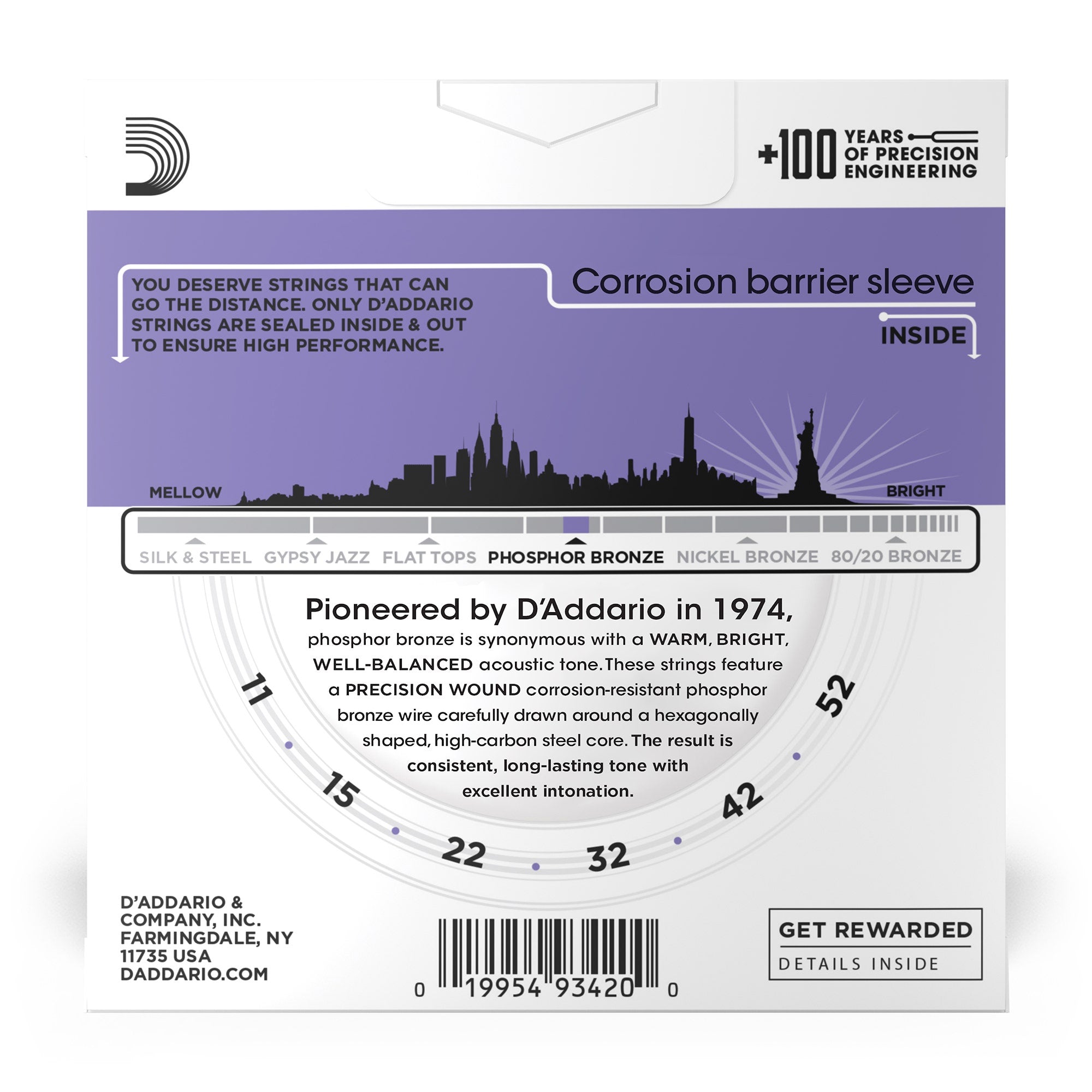 3-Pack of D'Addario EJ26 Acoustic Guitar Strings, Phosphor Bronze, Custom Light (11-52)