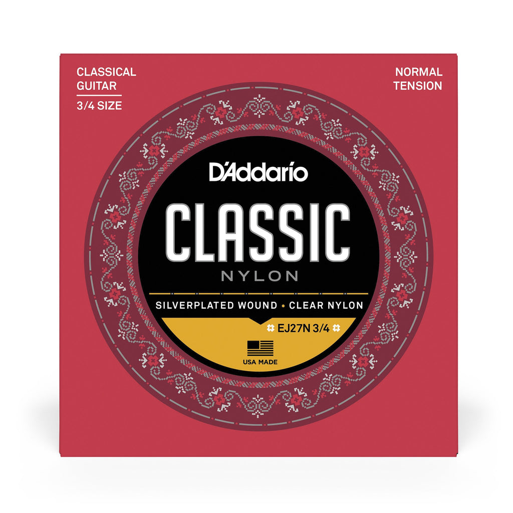 D'Addario EJ27N 3/4 Student Nylon Fractional Classical Guitar Strings, Normal Tension