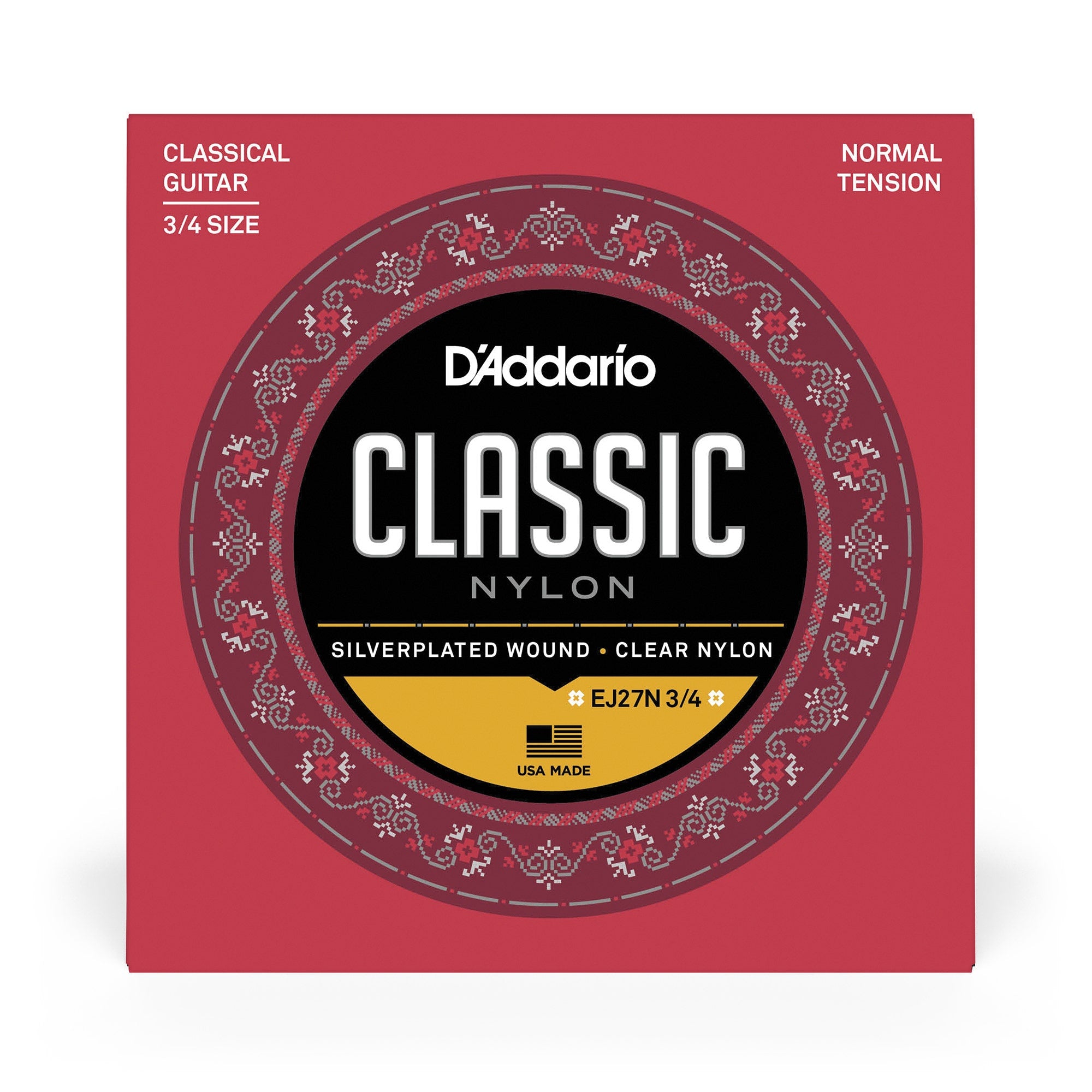 D'Addario EJ27N 3/4 Student Nylon Fractional Classical Guitar Strings, Normal Tension