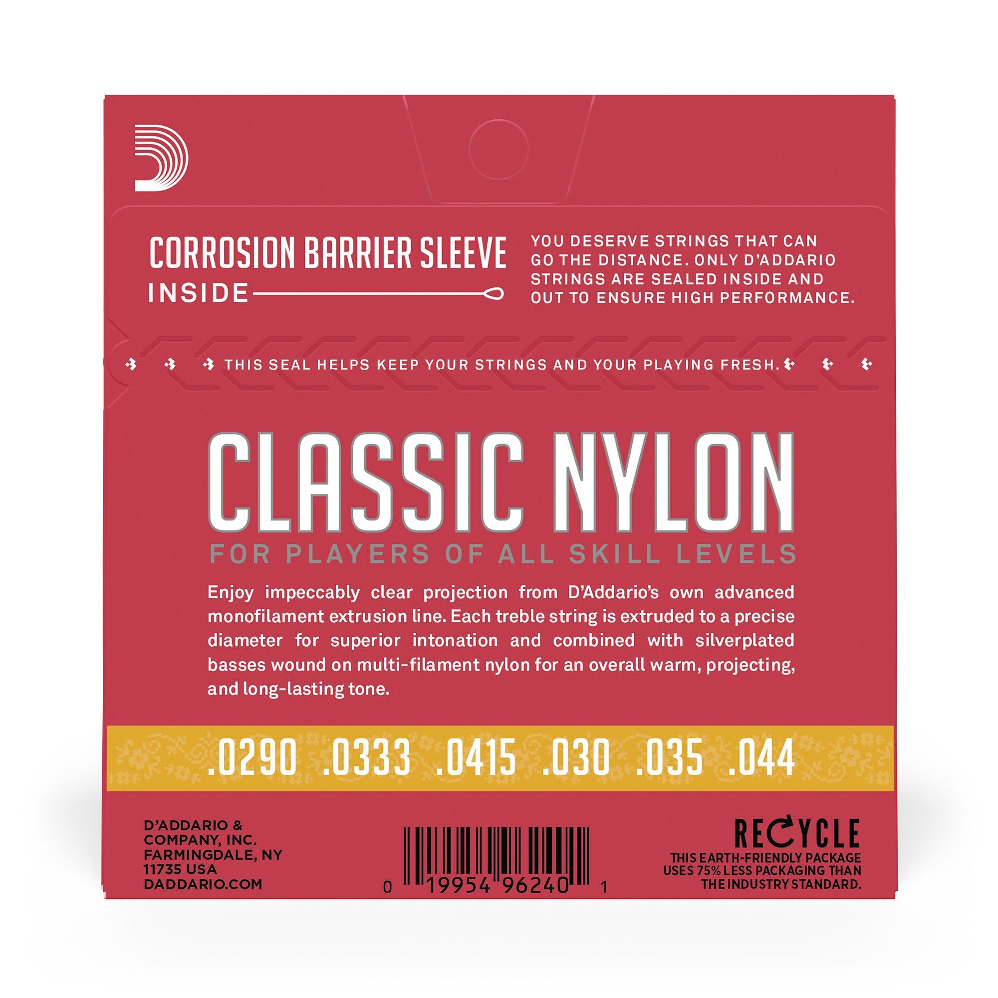 D'Addario EJ27N 3/4 Student Nylon Fractional Classical Guitar Strings, Normal Tension