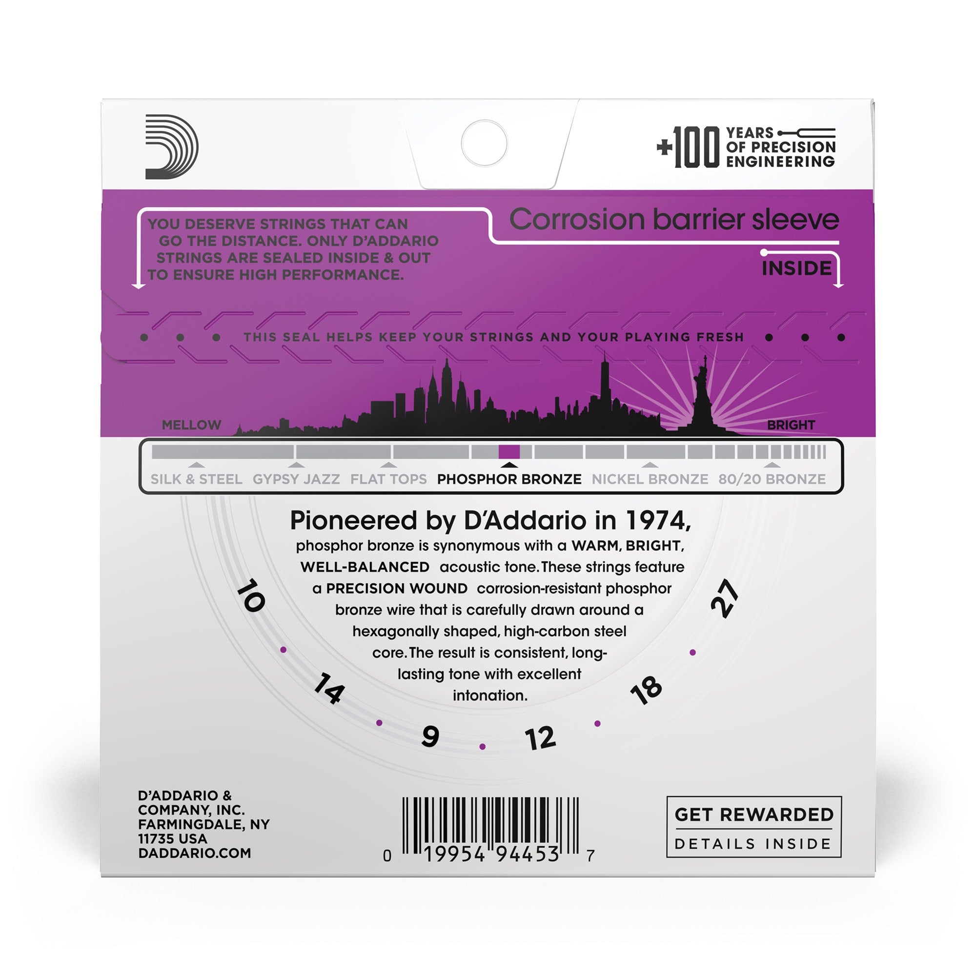 D'Addario EJ38H Phosphor Bronze High Strung/Nashville Tuning Acoustic Guitar Strings (10-27)