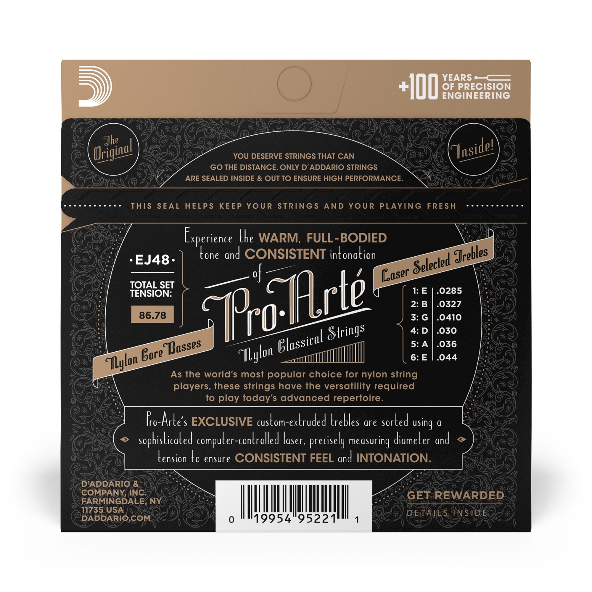 D'Addario EJ48 Pro-Arte 80/20 Bronze Classical Guitar Strings, Hard Tension