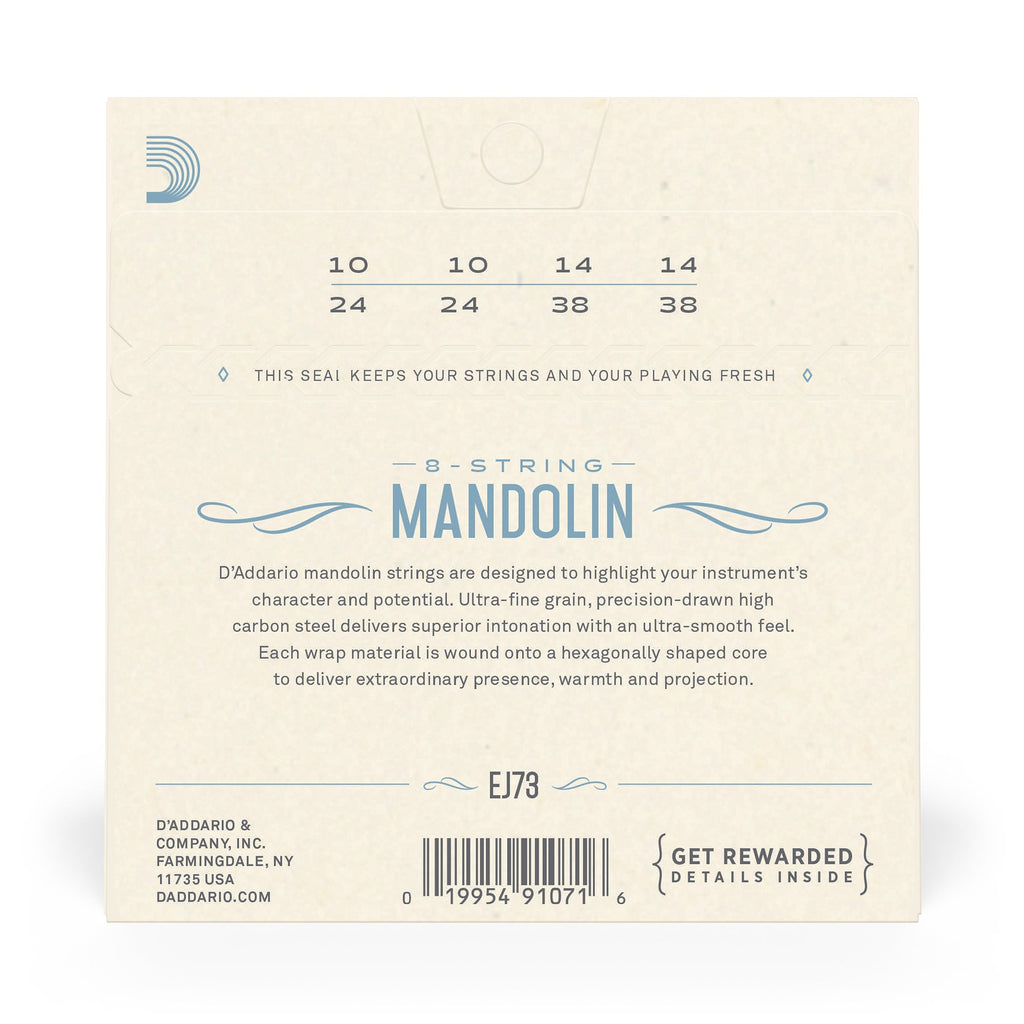 D'Addario EJ73 Phosphor Bronze Mandolin Strings, Light Gauge, 10-38