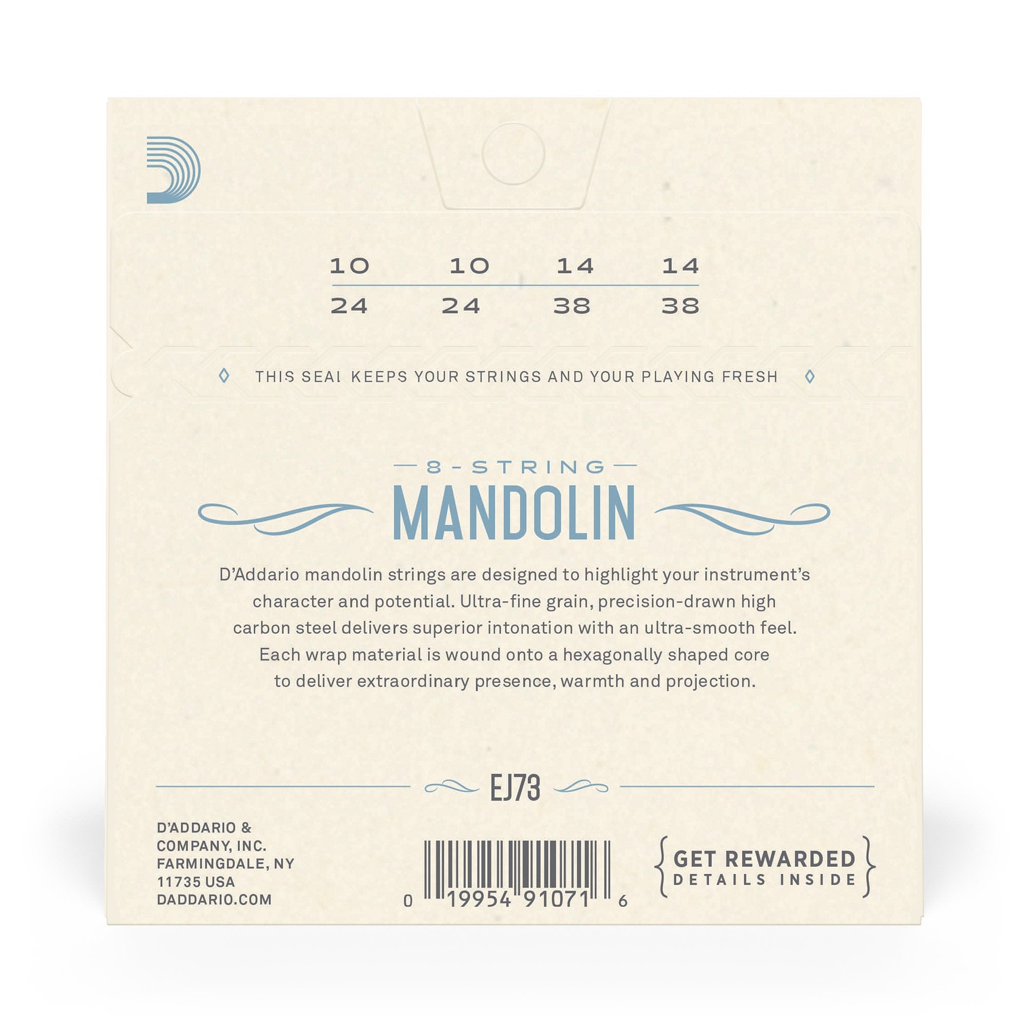 D'Addario EJ73 Phosphor Bronze Mandolin Strings, Light Gauge, 10-38