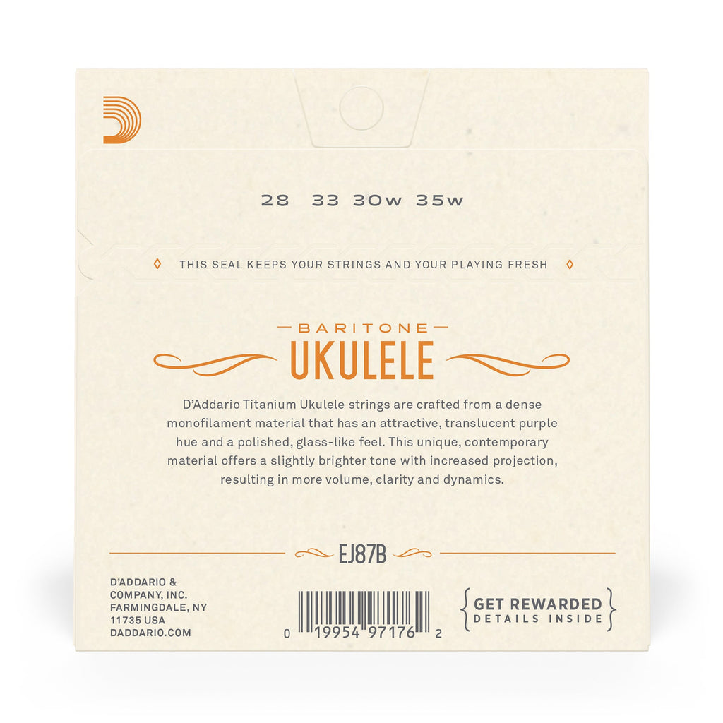 D'Addario EJ87B T2 Titanium/Silver Baritone Ukulele Strings (28-35)