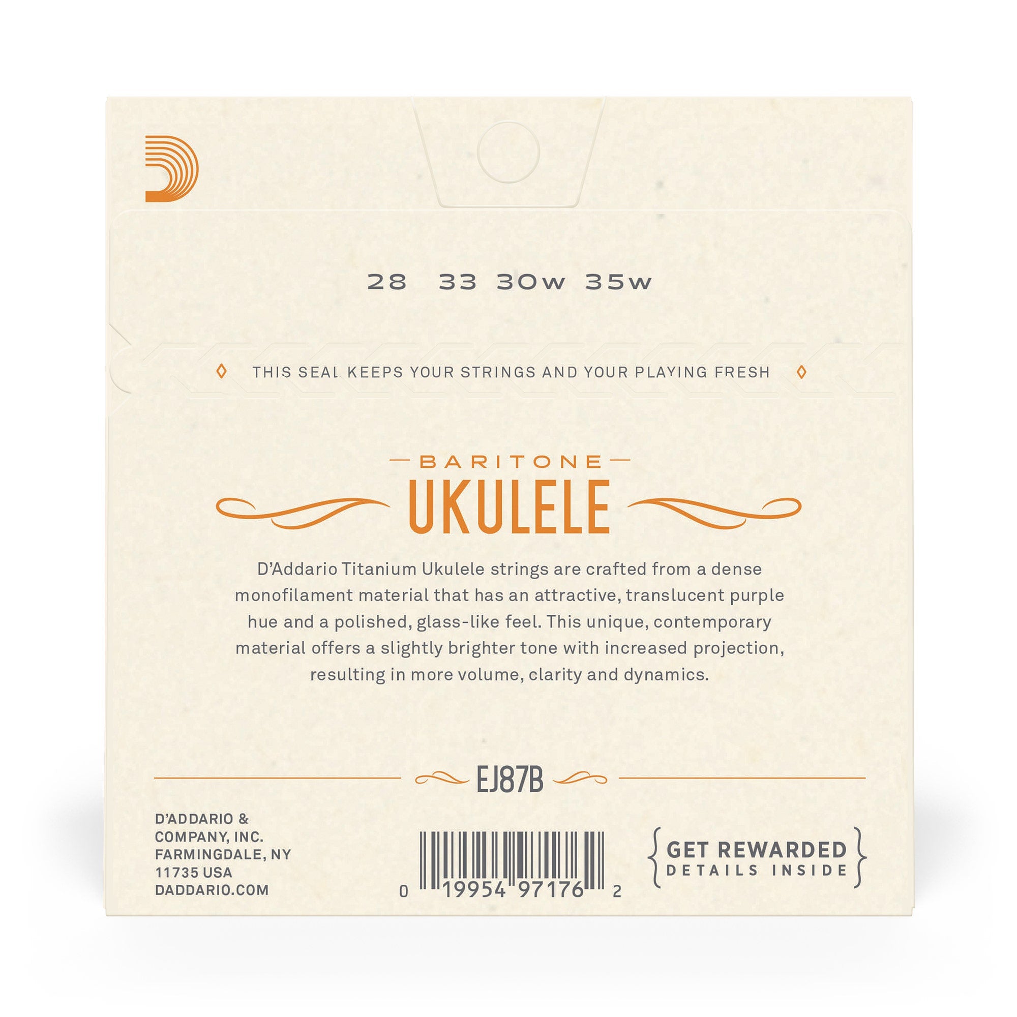 D'Addario EJ87B T2 Titanium/Silver Baritone Ukulele Strings (28-35)