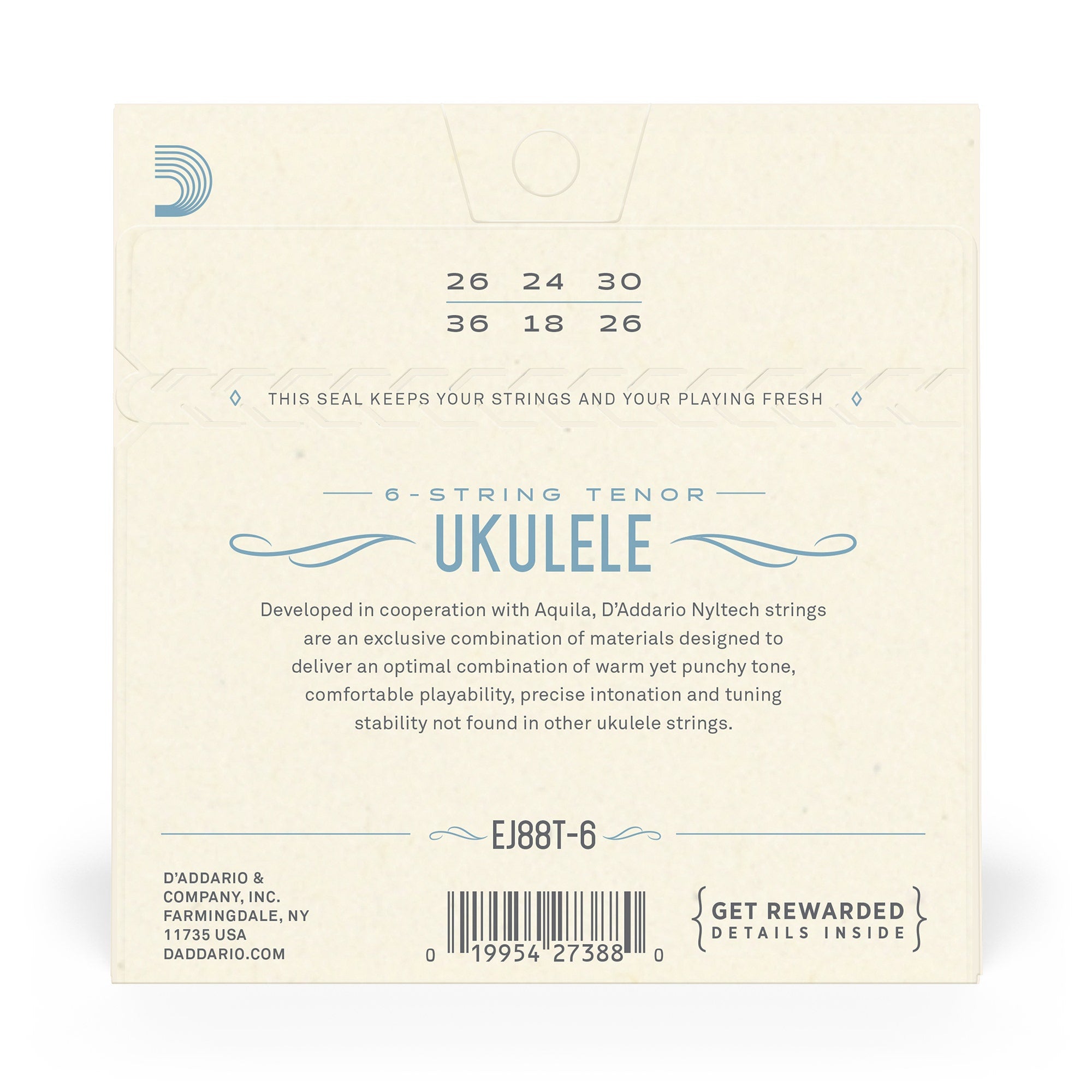 D'Addario EJ88T-6 Nyltech Ukulele Strings, 6-String Tenor
