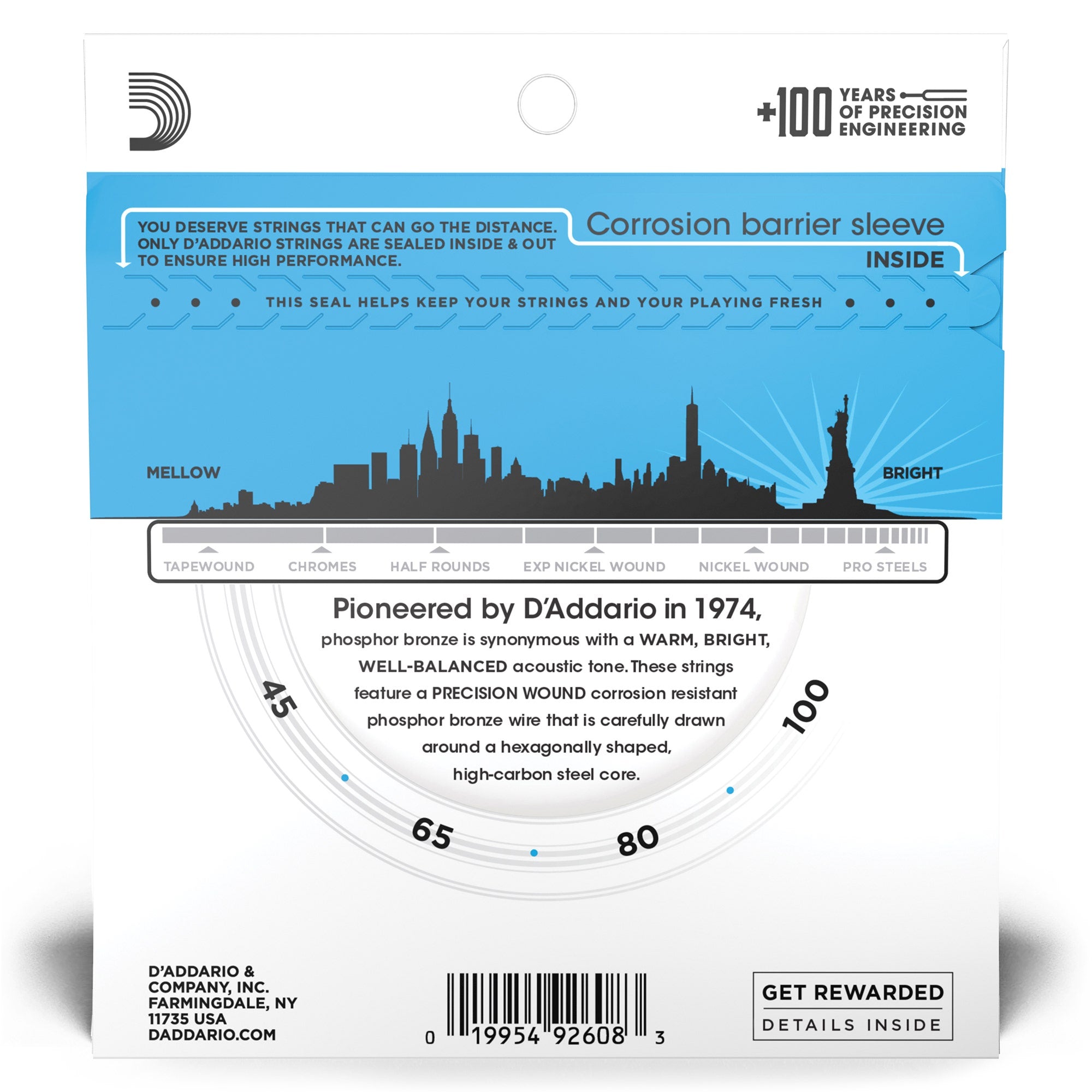 D'Addario EPBB170 Phosphor Bronze Long Scale Acoustic Bass Strings (45-100)
