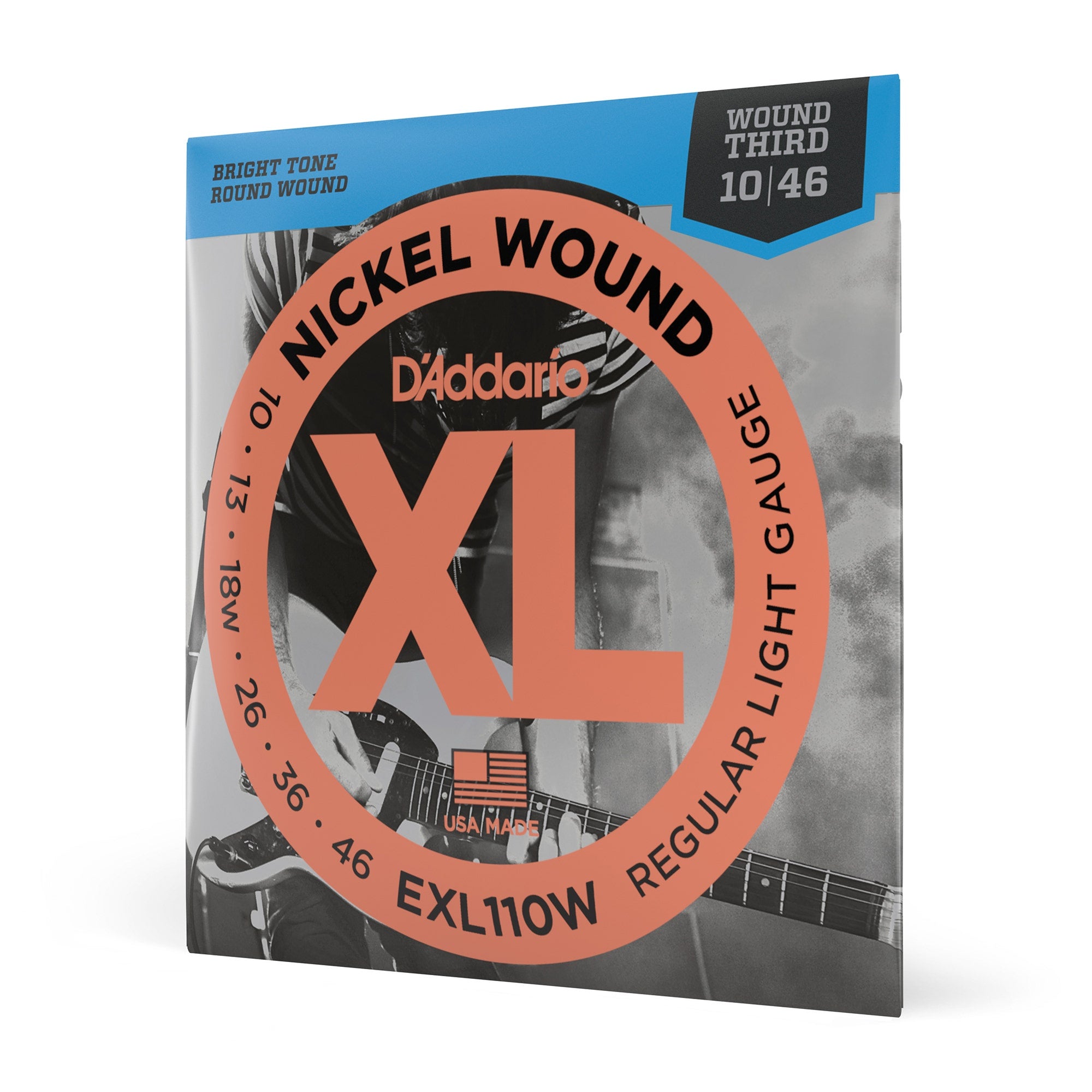 D'Addario EXL110W Nickel Wound Regular Light Wound 3rd Electric Guitar Strings (10-46)